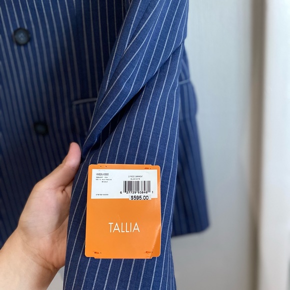 TALLIA Blue Pinstripe Suit with Notch Lapels - Picture 7 of 7
